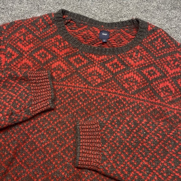 GAP Other - GAP Lambswool Red Fair Isle Sweater Small Crewneck Winter Knit Men's Sz XL